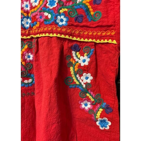 Women's Yzxdorwj Red Embroidered Mexican Style Peasant Top Cotton Small VGC - Picture 4 of 9